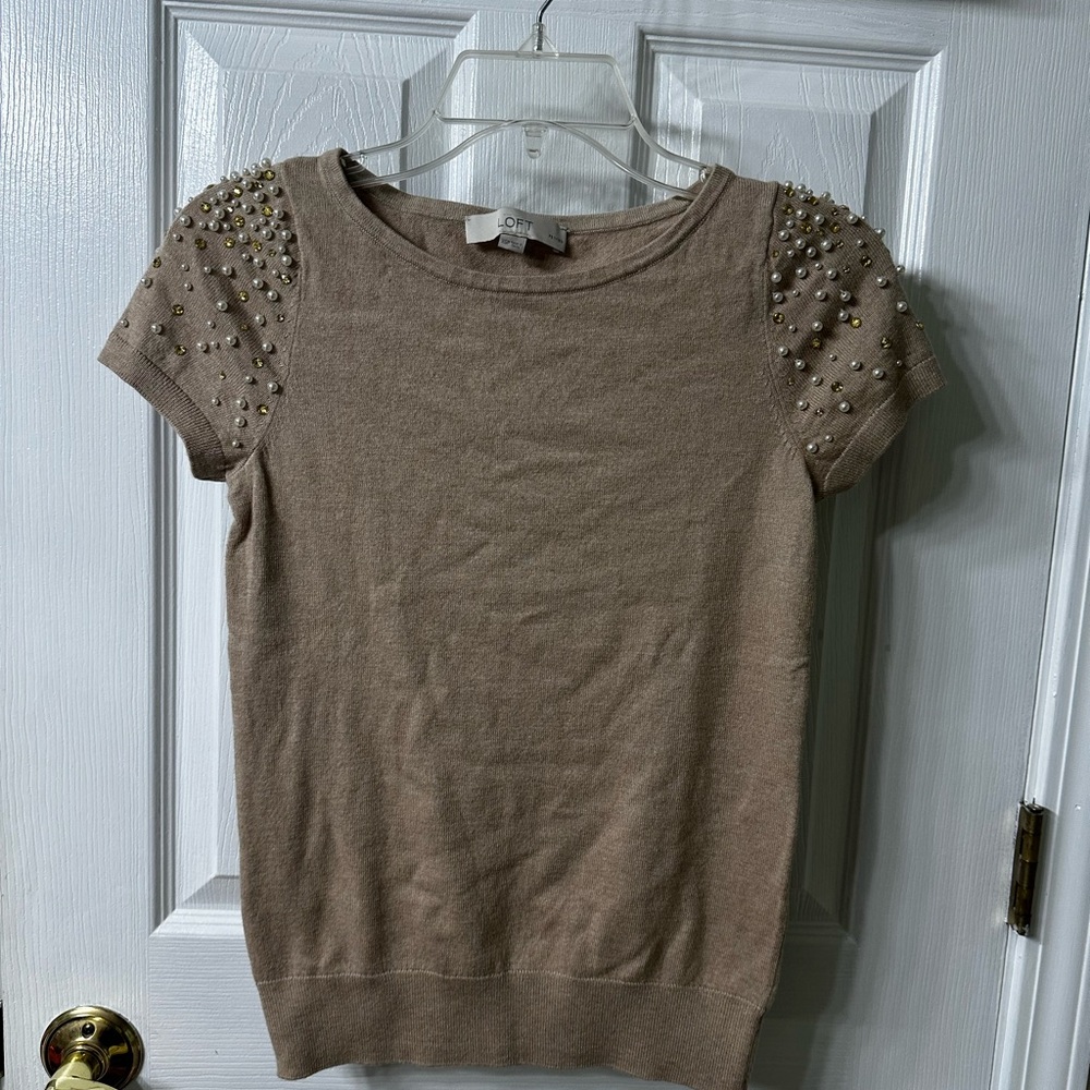 LOFT Tan Beaded Sweater
